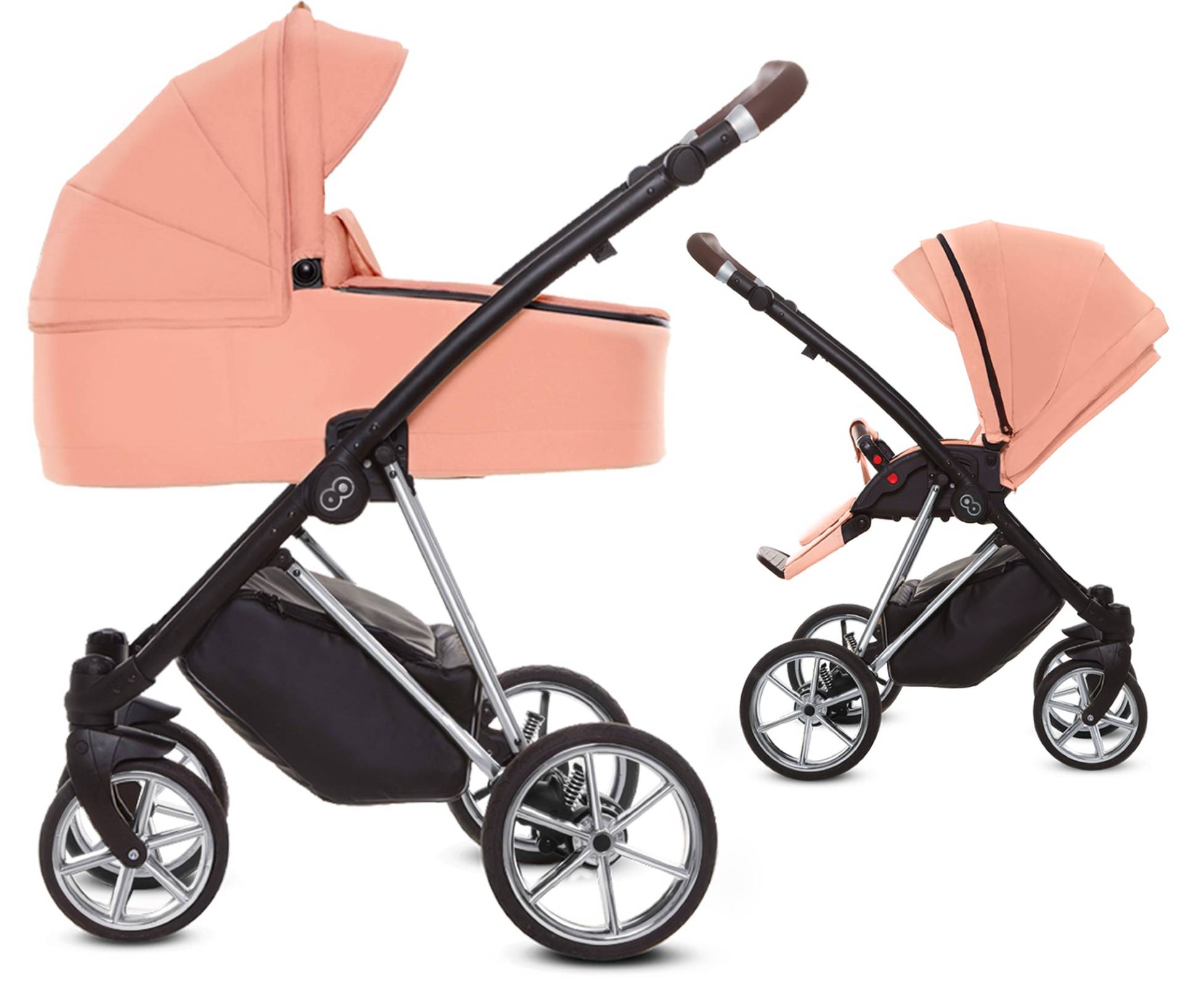 TPFLiving 2in1 Kinderwagen Ultra Stoff - Apricot / Gestell Chrom