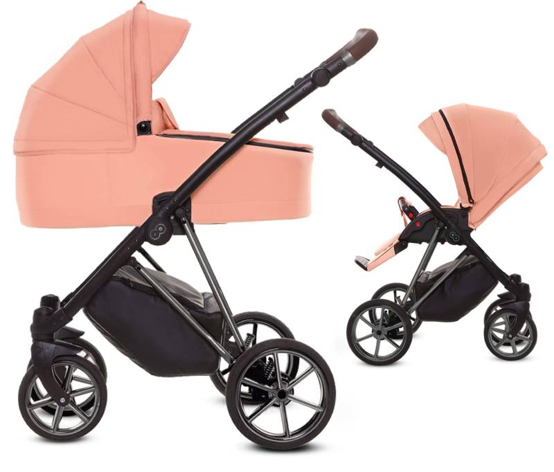 TPFLiving 2in1 Kinderwagen Ultra Stoff - Apricot / Gestell Silber