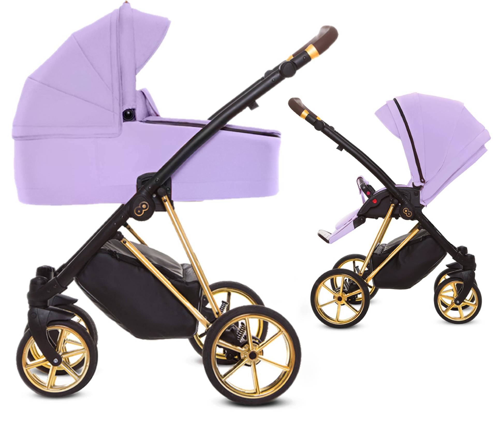 TPFLiving 2in1 Kinderwagen Ultra Stoff - Lila / Gestell Gold