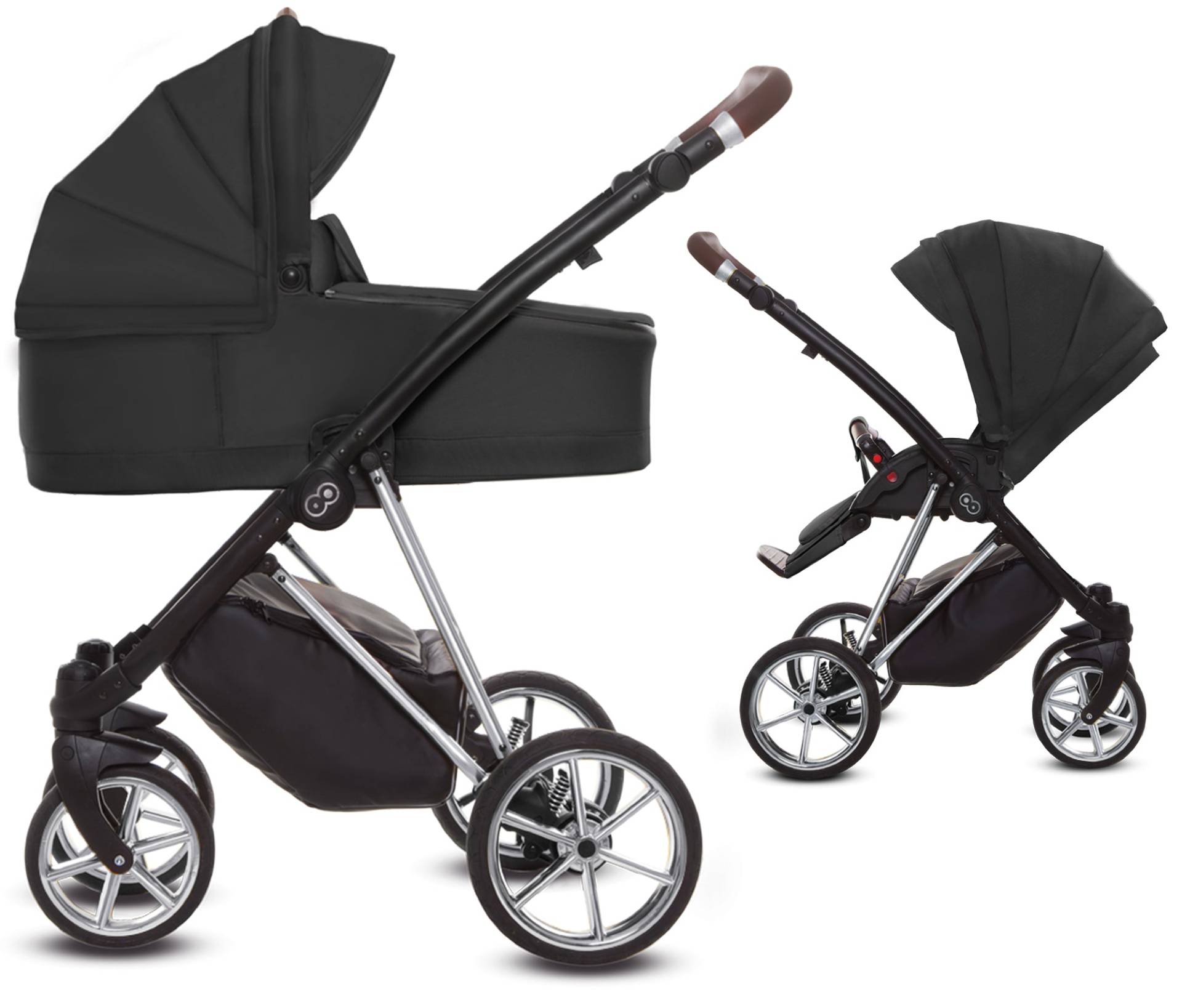 TPFLiving 2in1 Kinderwagen Ultra Stoff - Schwarz / Gestell Chrom
