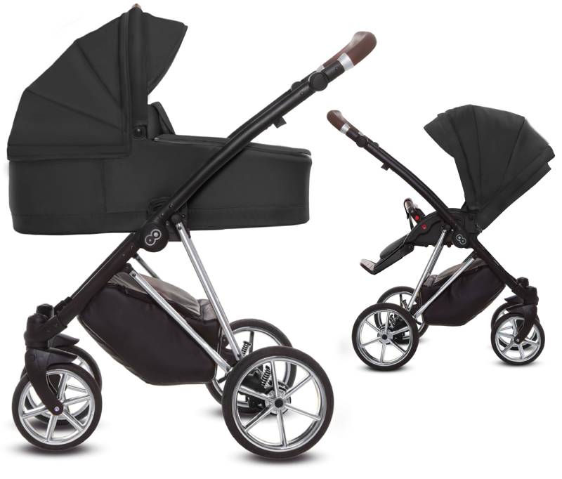 TPFLiving 2in1 Kinderwagen Ultra Stoff - Schwarz / Gestell Chrom