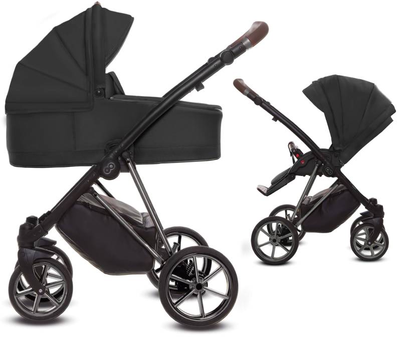 TPFLiving 2in1 Kinderwagen Ultra Stoff - Schwarz / Gestell Silber