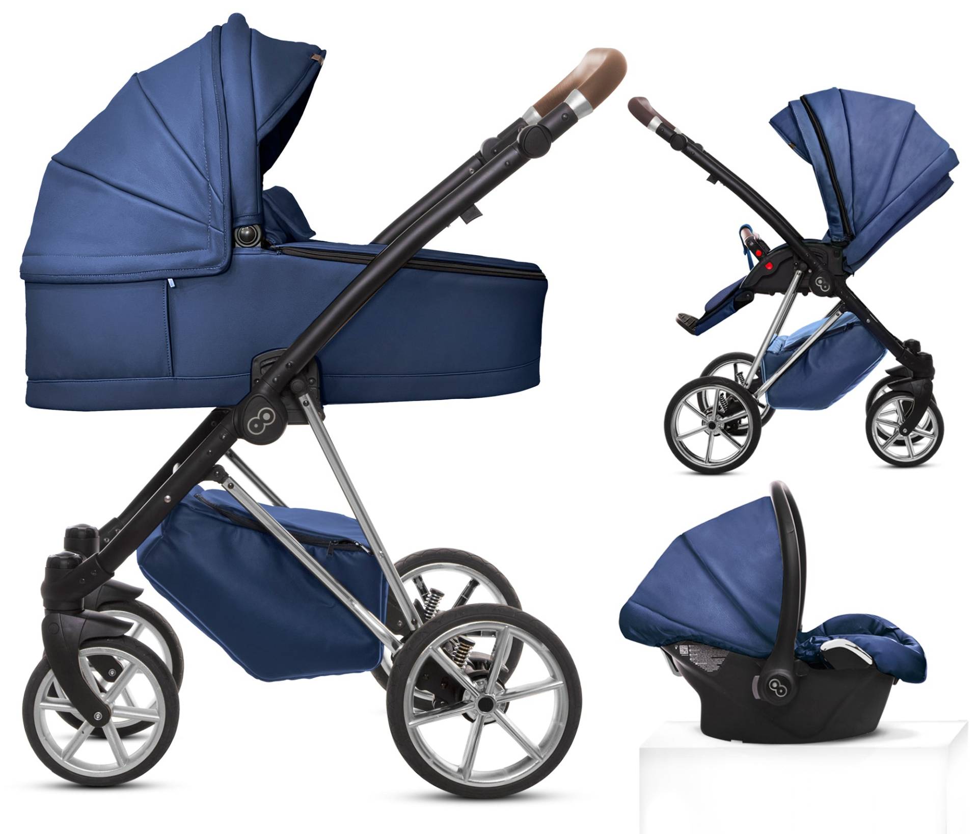 TPFLiving 3in1 Kinderwagen Royal Kunstleder - Blueberry / Gestell Silber TPFLiving 3in1 Kinderwagen Royal Kunstleder - Blueberry / Gestell Silber