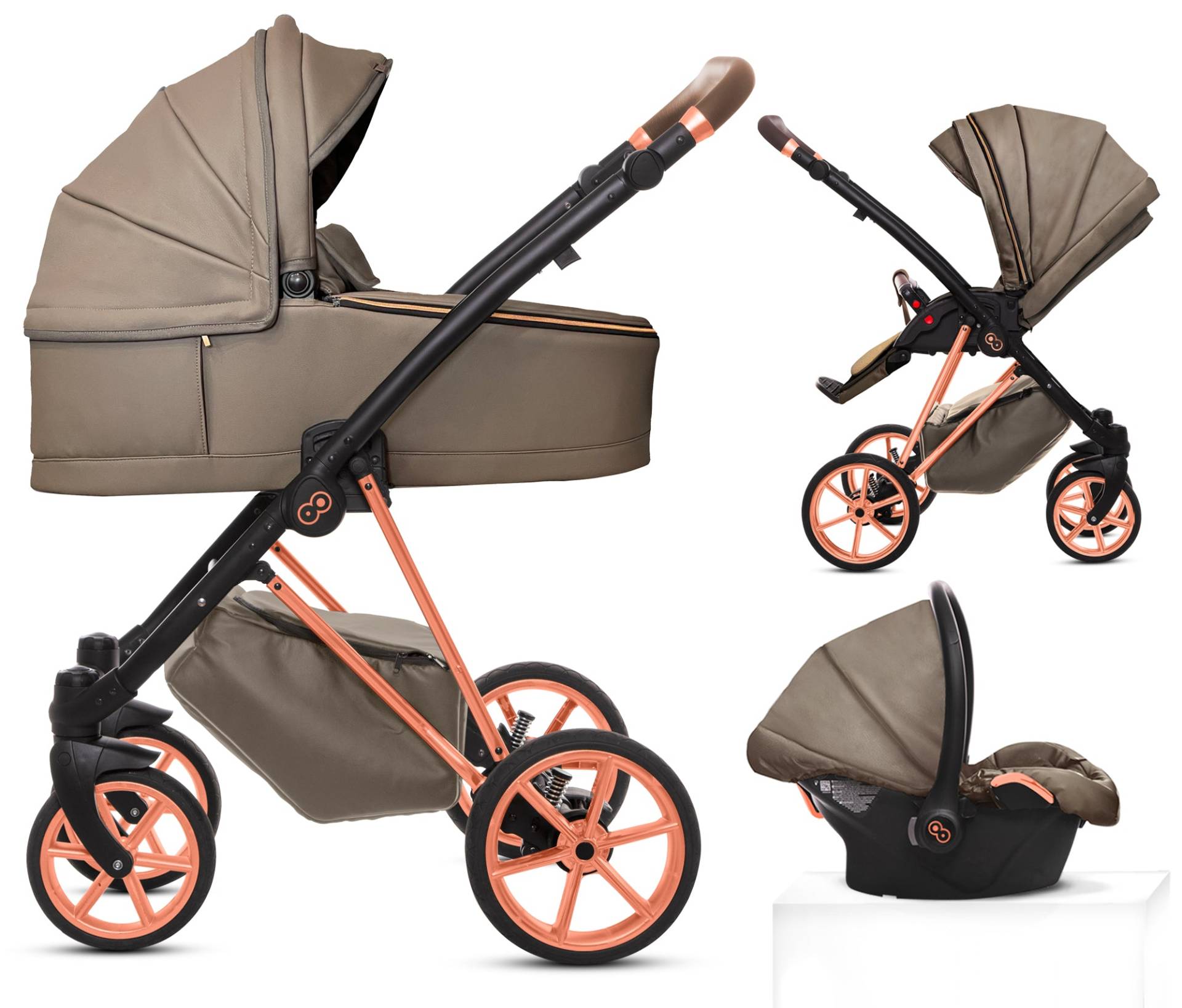 TPFLiving 3in1 Kinderwagen Royal Kunstleder - Gray Pearl / Gestell Roségold TPFLiving 3in1 Kinderwagen Royal Kunstleder - Gray Pearl / Gestell Roségold