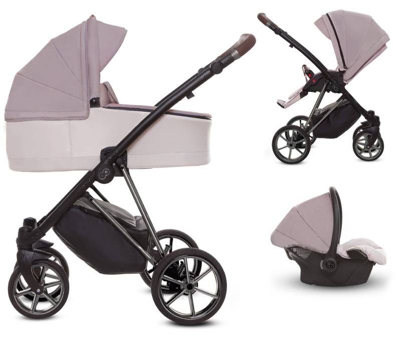 TPFLiving 3in1 Kinderwagen Ultra Stoff - Pastell / Gestell Silber