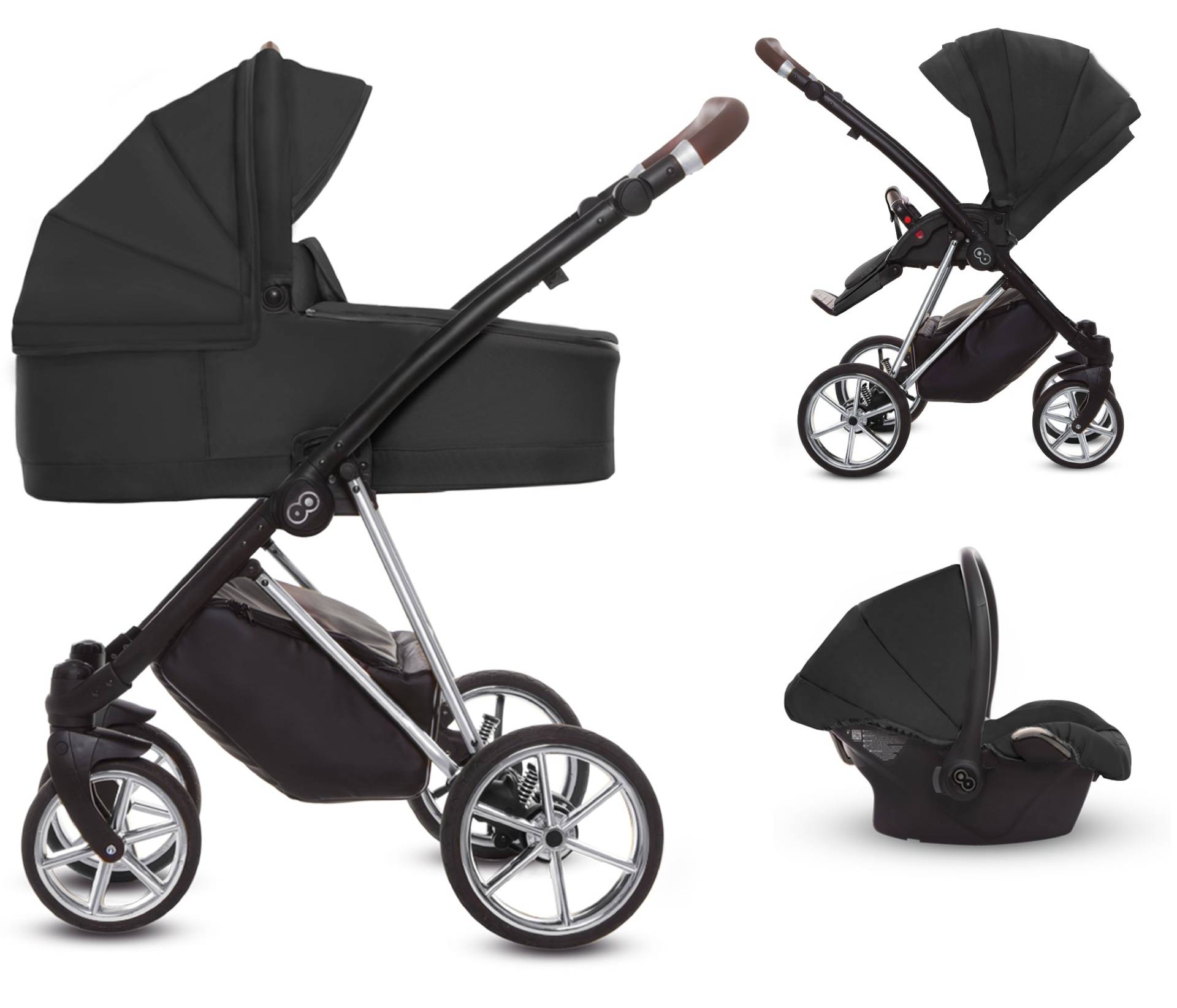 TPFLiving 3in1 Kinderwagen Ultra Stoff - Schwarz / Gestell Chrom TPFLiving 3in1 Kinderwagen Ultra Stoff - Schwarz / Gestell Chrom