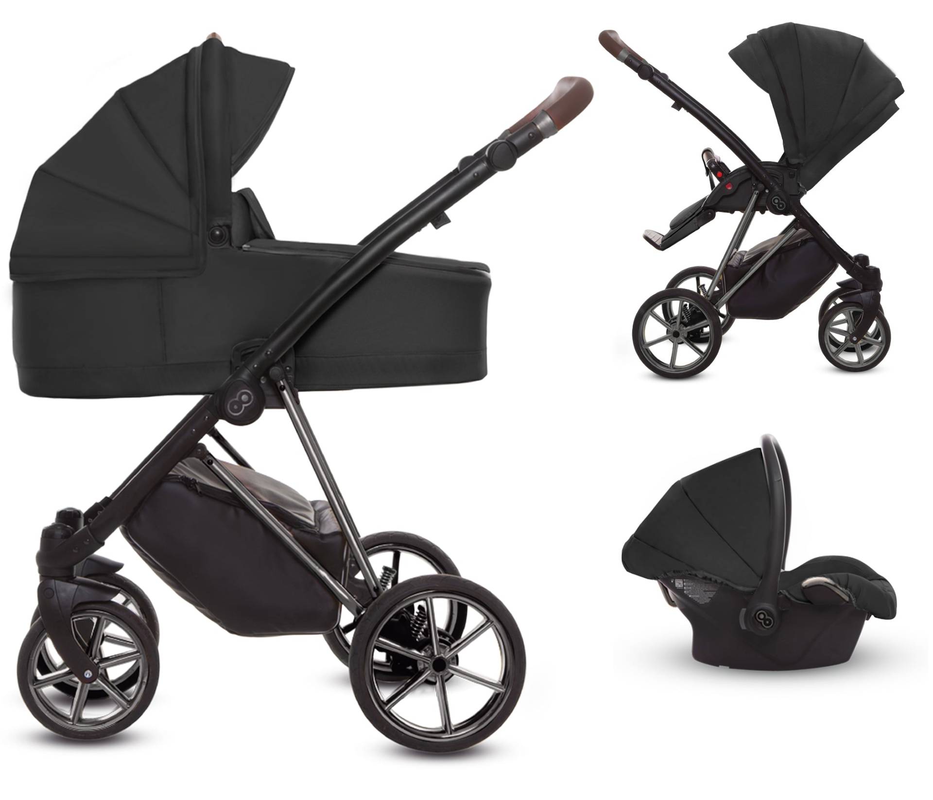 TPFLiving 3in1 Kinderwagen Ultra Stoff - Schwarz / Gestell Silber TPFLiving 3in1 Kinderwagen Ultra Stoff - Schwarz / Gestell Silber