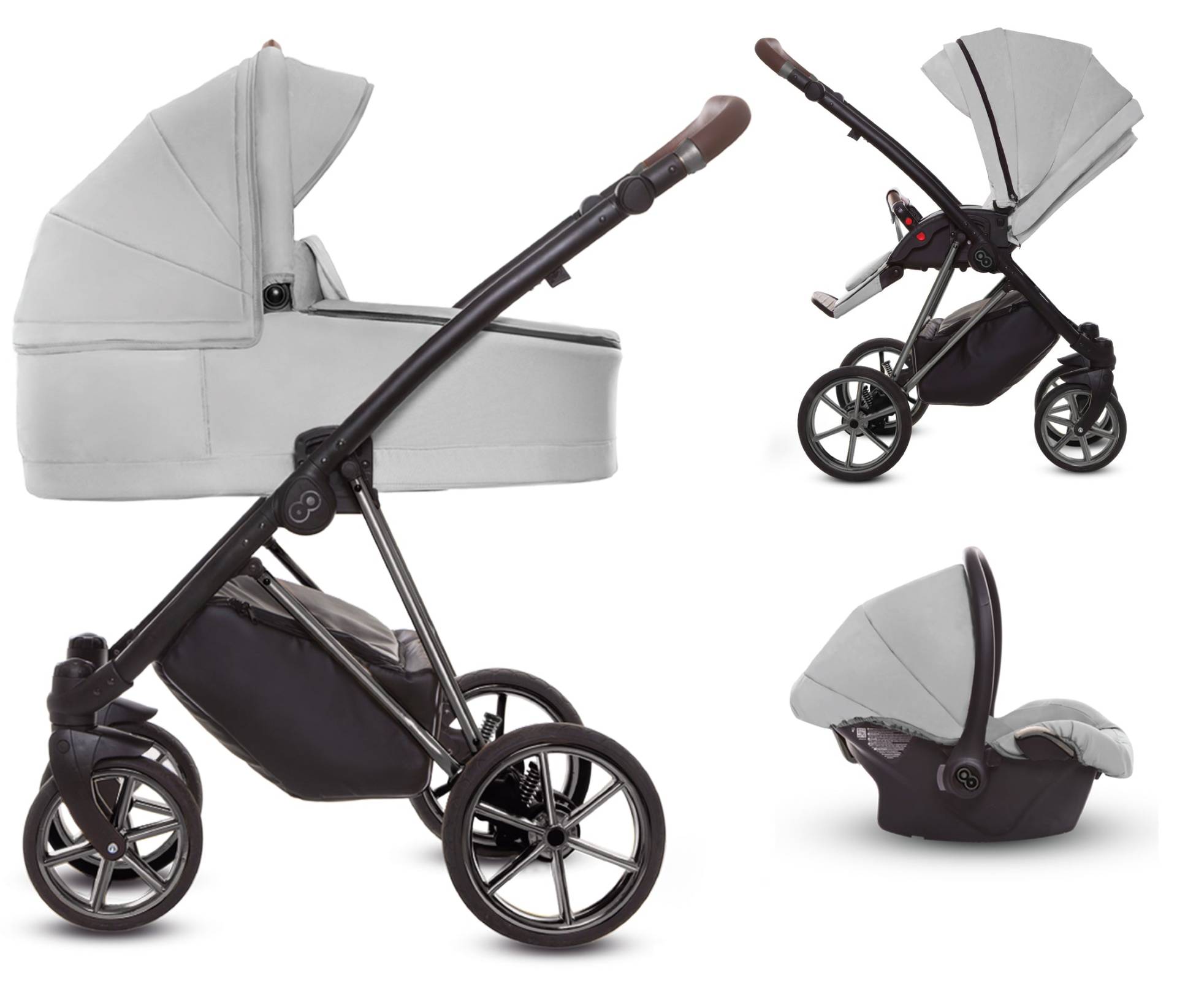 TPFLiving 3in1 Kinderwagen Ultra Stoff - Zen / Gestell Silber