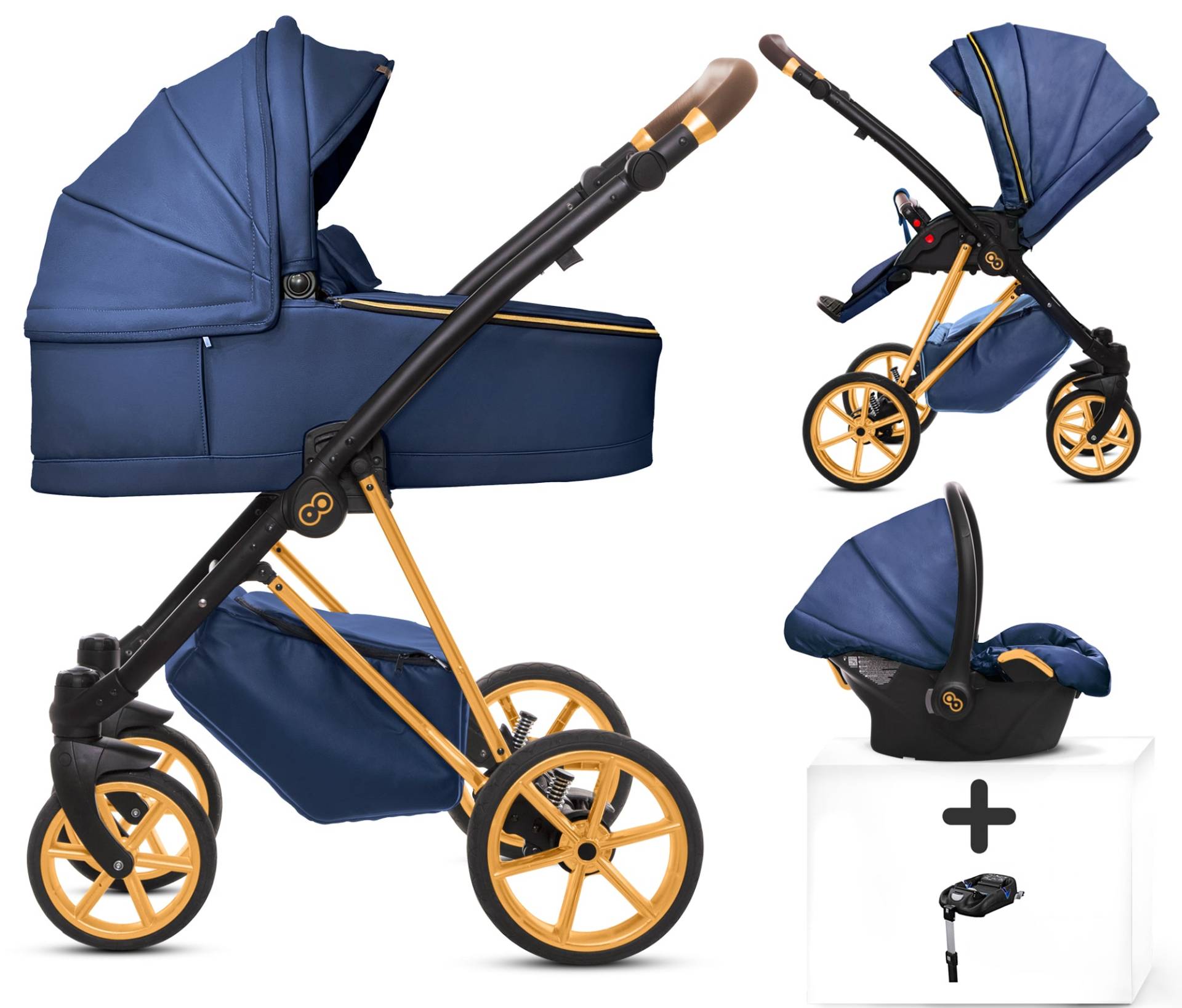 TPFLiving 4in1 Kinderwagen Royal Kunstleder - Blueberry / Gestell Gold TPFLiving 4in1 Kinderwagen Royal Kunstleder - Blueberry / Gestell Gold