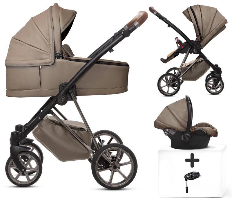 TPFLiving 4in1 Kinderwagen Royal Kunstleder - Gray Pearl / Gestell Space Grau