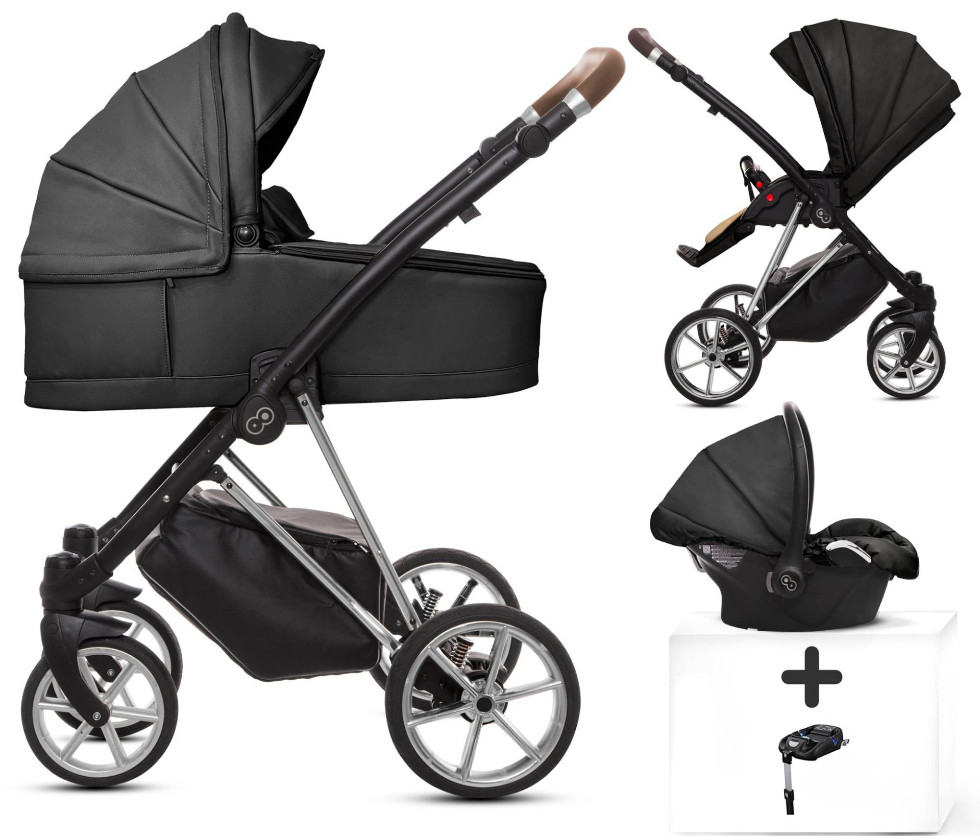 TPFLiving 4in1 Kinderwagen Royal Kunstleder - Onyx / Gestell Silber TPFLiving 4in1 Kinderwagen Royal Kunstleder - Onyx / Gestell Silber