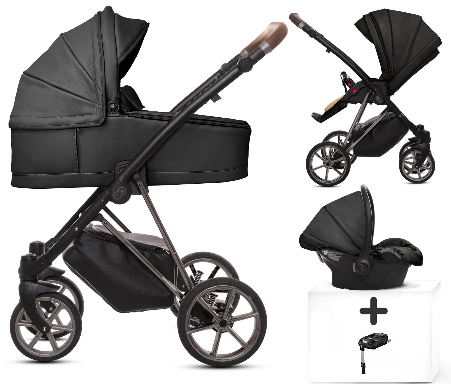 TPFLiving 4in1 Kinderwagen Royal Kunstleder - Onyx / Gestell Space Grau