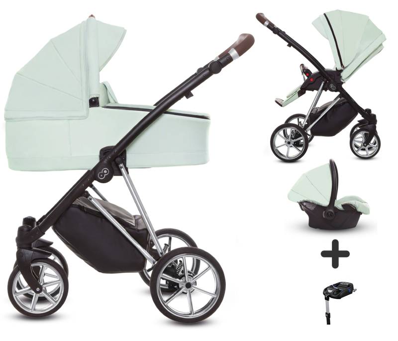 TPFLiving 4in1 Kinderwagen Ultra Stoff - Mint / Gestell Chrom