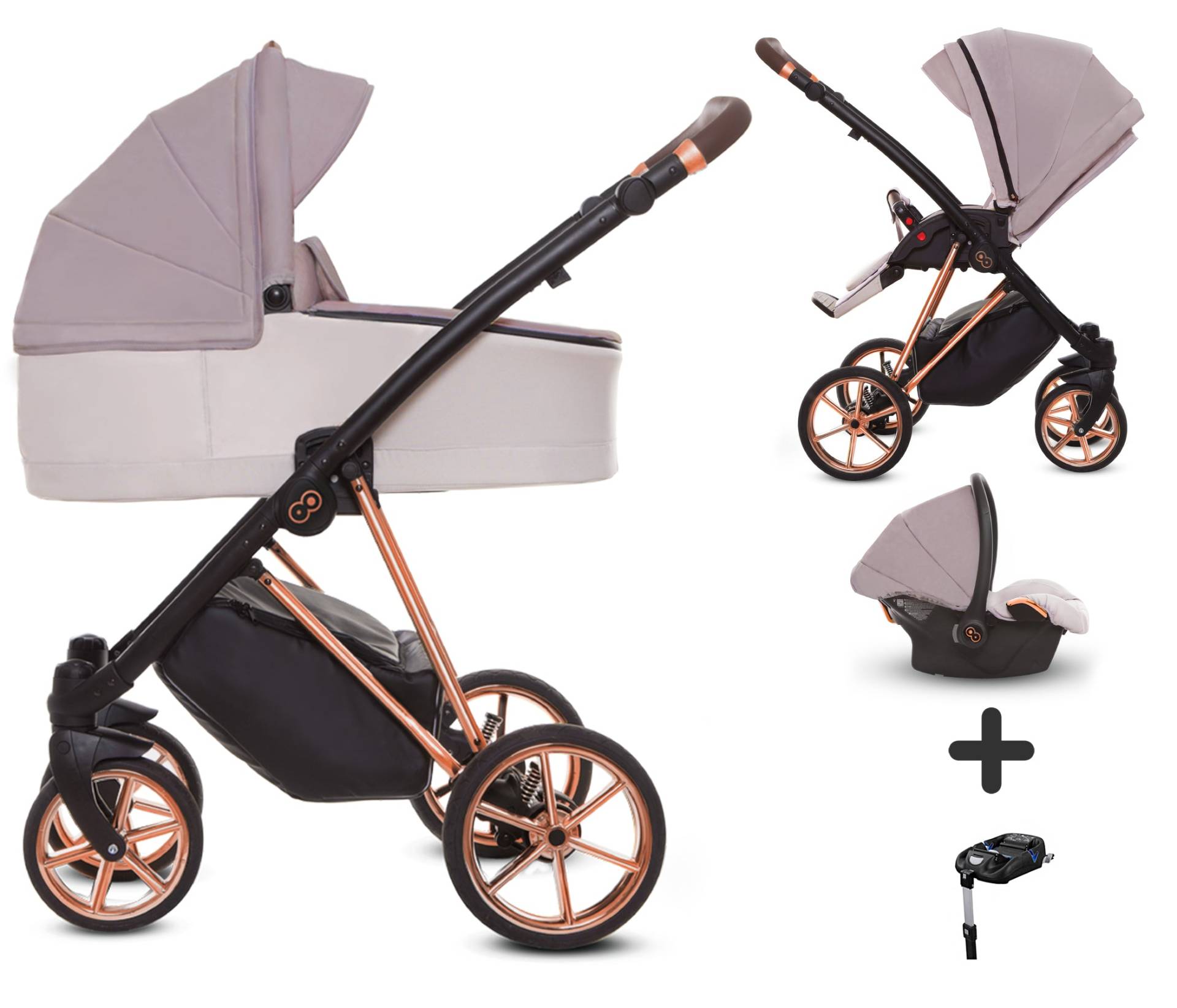 TPFLiving 4in1 Kinderwagen Ultra Stoff - Pastell / Gestell Roségold