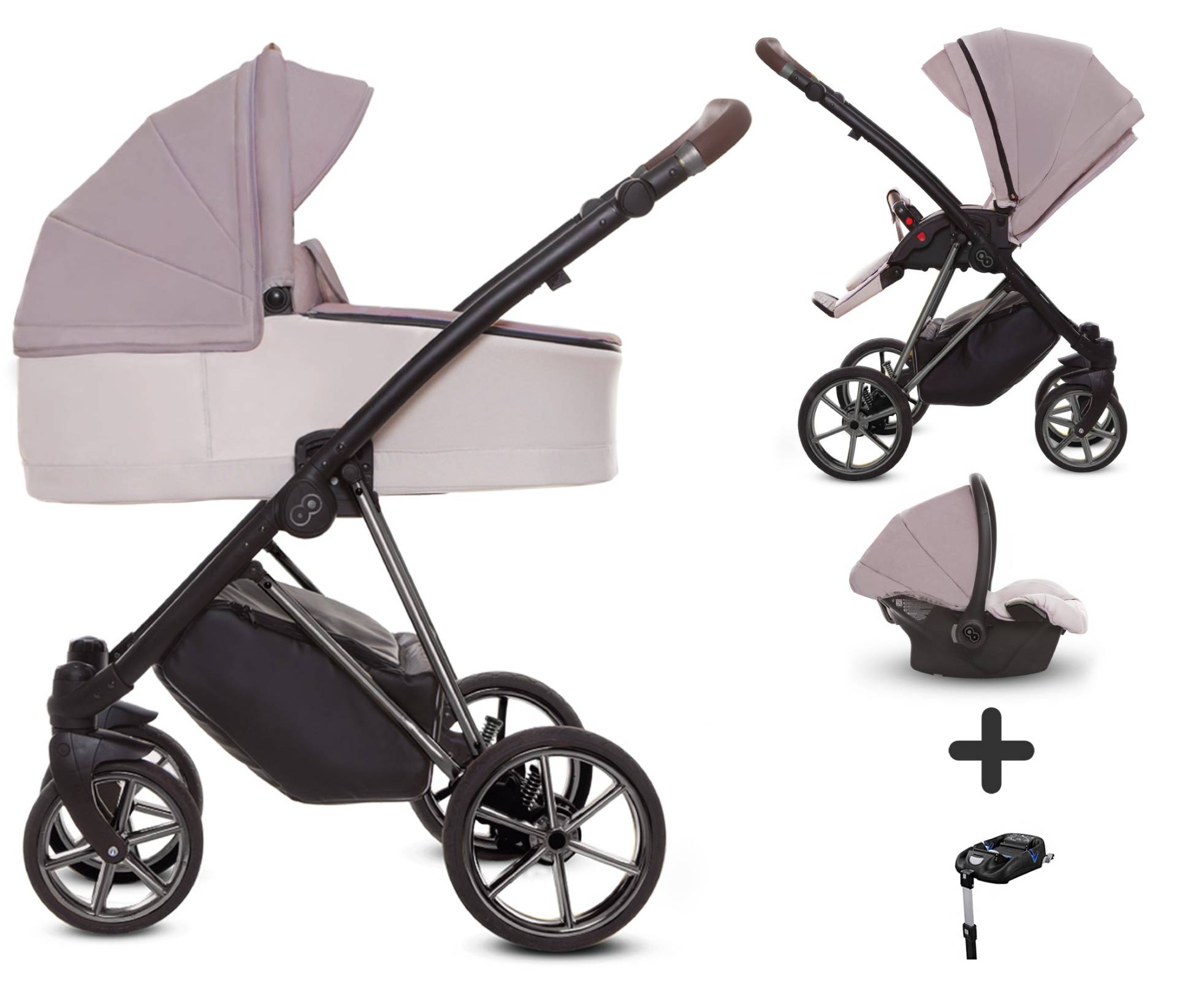 TPFLiving 4in1 Kinderwagen Ultra Stoff - Pastell / Gestell Silber