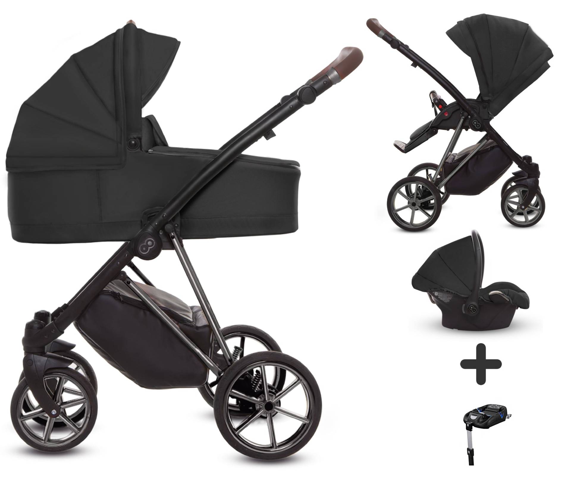 TPFLiving 4in1 Kinderwagen Ultra Stoff - Schwarz / Gestell Silber TPFLiving 4in1 Kinderwagen Ultra Stoff - Schwarz / Gestell Silber