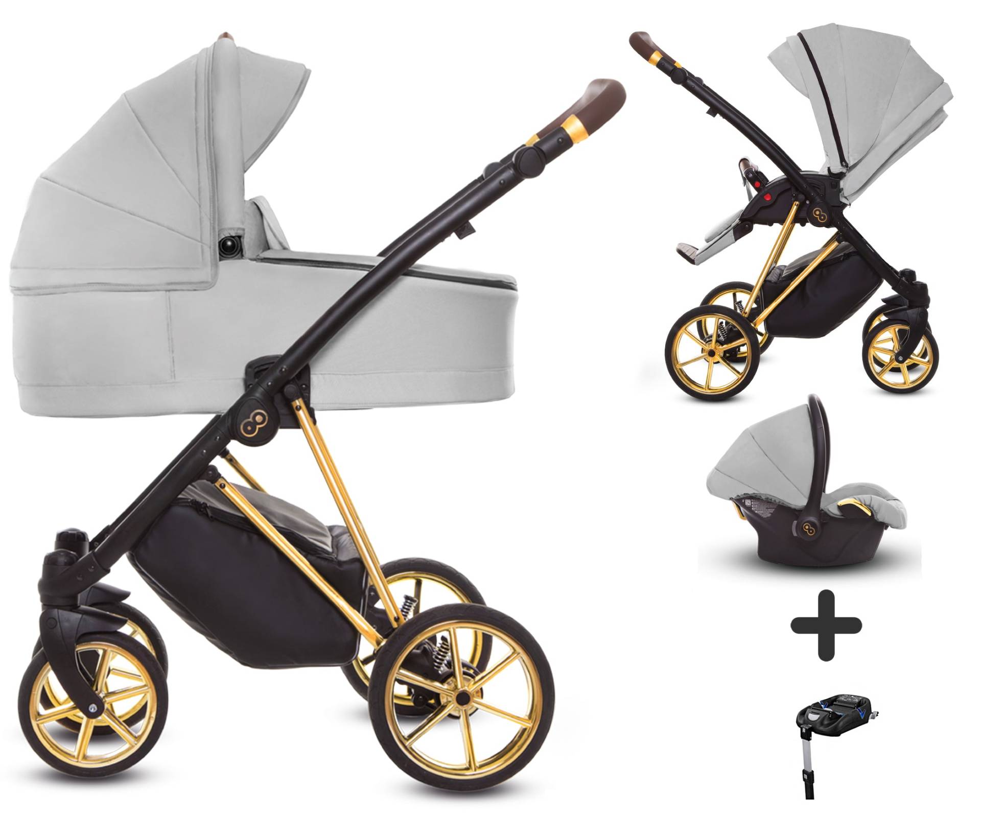 TPFLiving 4in1 Kinderwagen Ultra Stoff - Zen / Gestell Gold