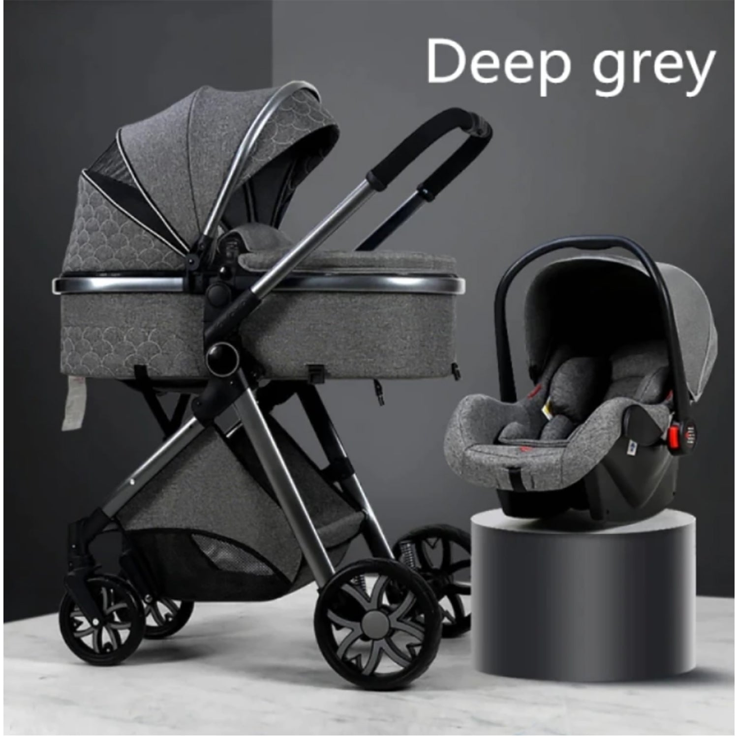 TPFLiving Kombi-Kinderwagen 3in1 Set - Modell 1 Stoff - Dunkelgrau TPFLiving Kombi-Kinderwagen 3in1 Set - Modell 1 Stoff - Dunkelgrau