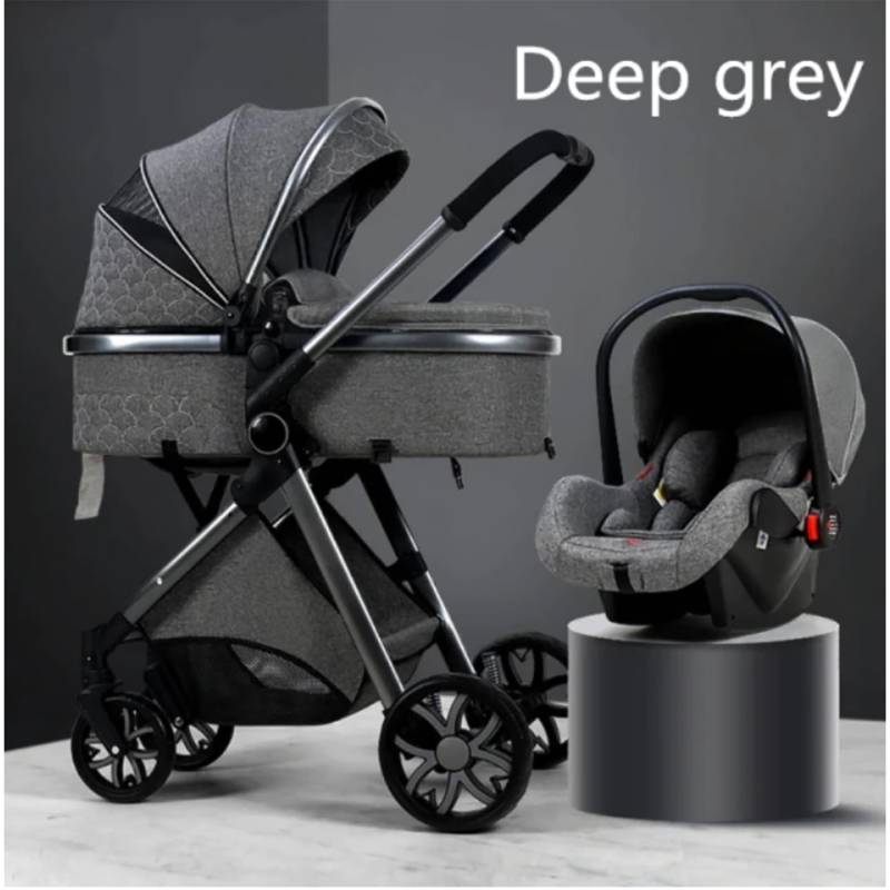TPFLiving Kombi-Kinderwagen 3in1 Set - Modell 1 Stoff - Dunkelgrau