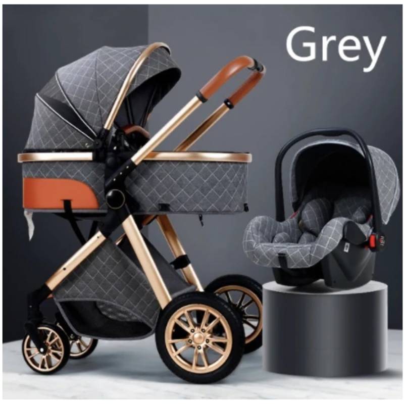 TPFLiving Kombi-Kinderwagen 3in1 Set - Modell 1 Stoff - Grau