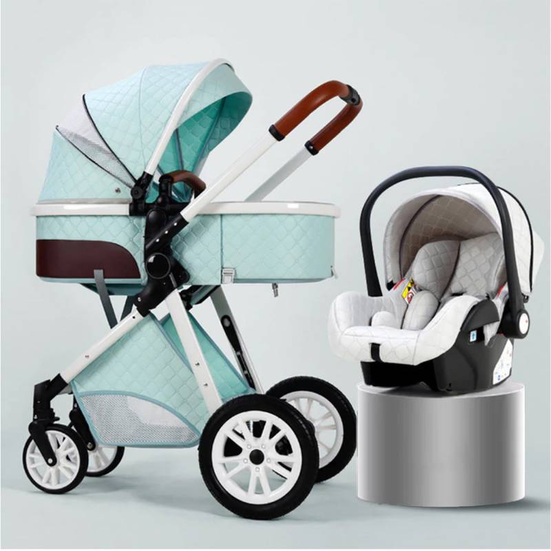 TPFLiving Kombi-Kinderwagen 3in1 Set - Modell 1 Stoff - Grün