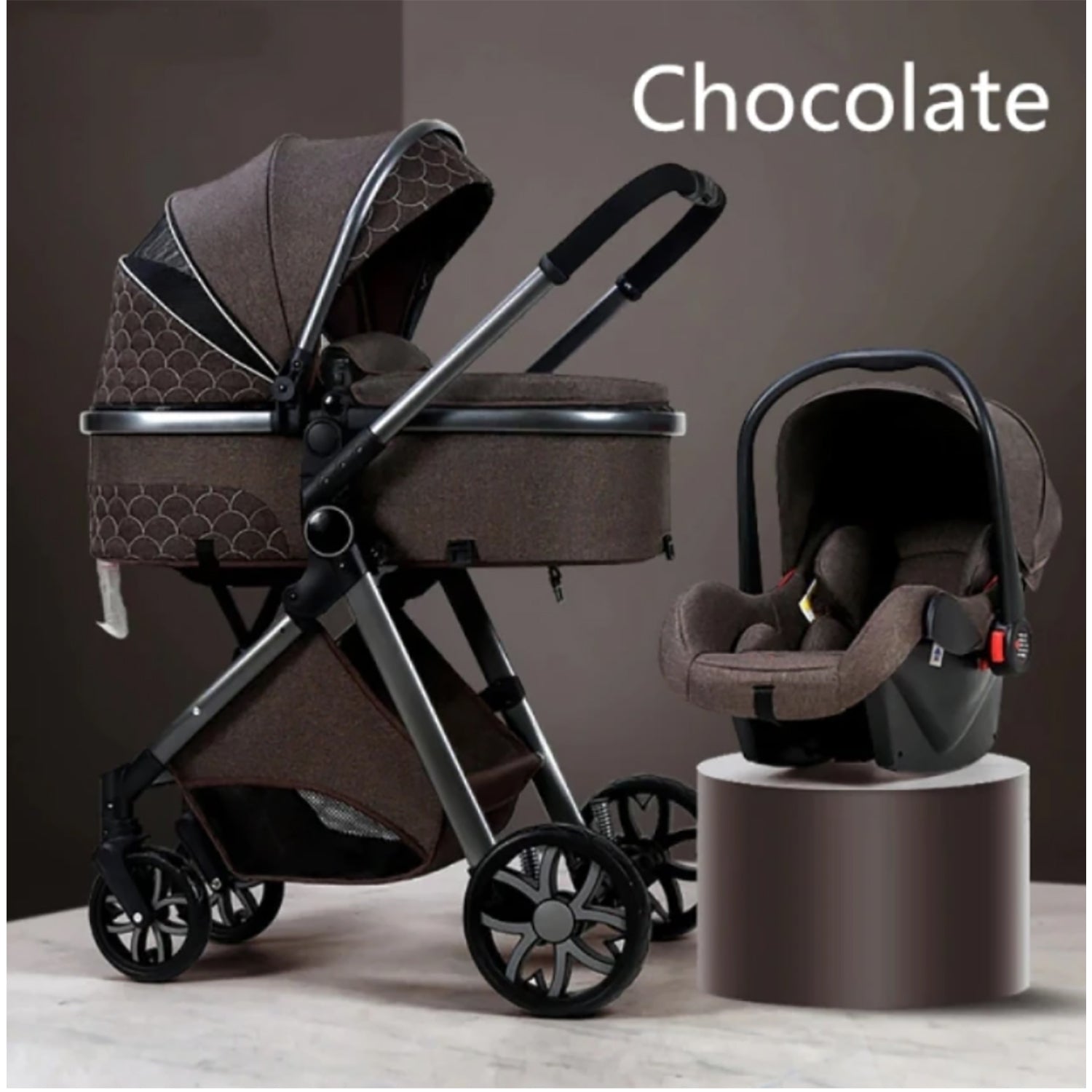 TPFLiving Kombi-Kinderwagen 3in1 Set - Modell 1 Stoff - Schokolade TPFLiving Kombi-Kinderwagen 3in1 Set - Modell 1 Stoff - Schokolade