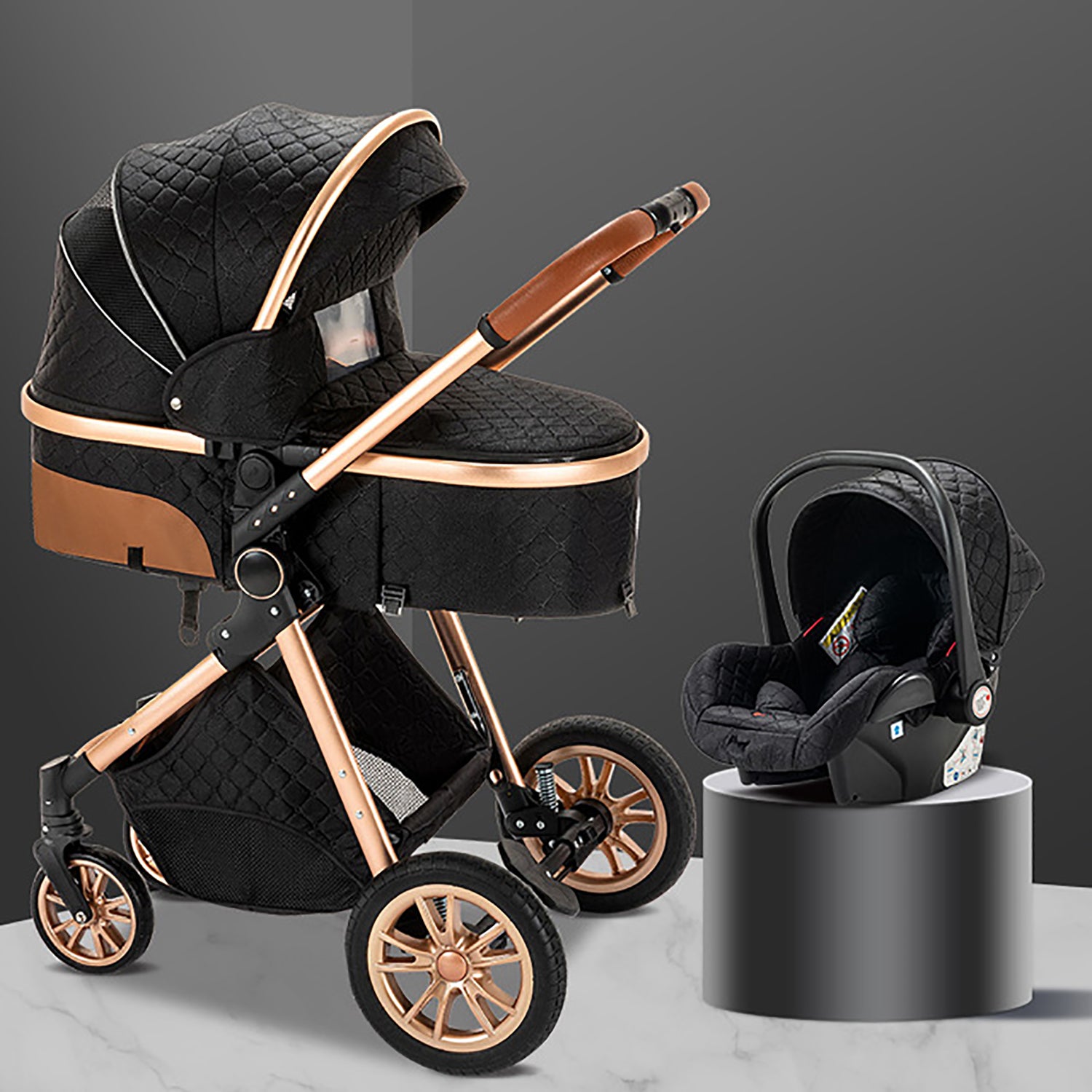TPFLiving Kombi-Kinderwagen 3in1 Set - Modell 1 Stoff - Schwarz TPFLiving Kombi-Kinderwagen 3in1 Set - Modell 1 Stoff - Schwarz