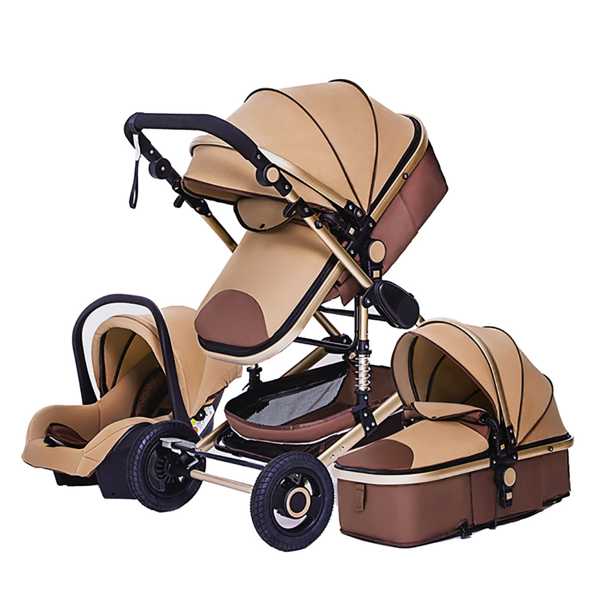 TPFLiving Kombi-Kinderwagen 3in1 Set - Modell 2 Stoff - Khaki