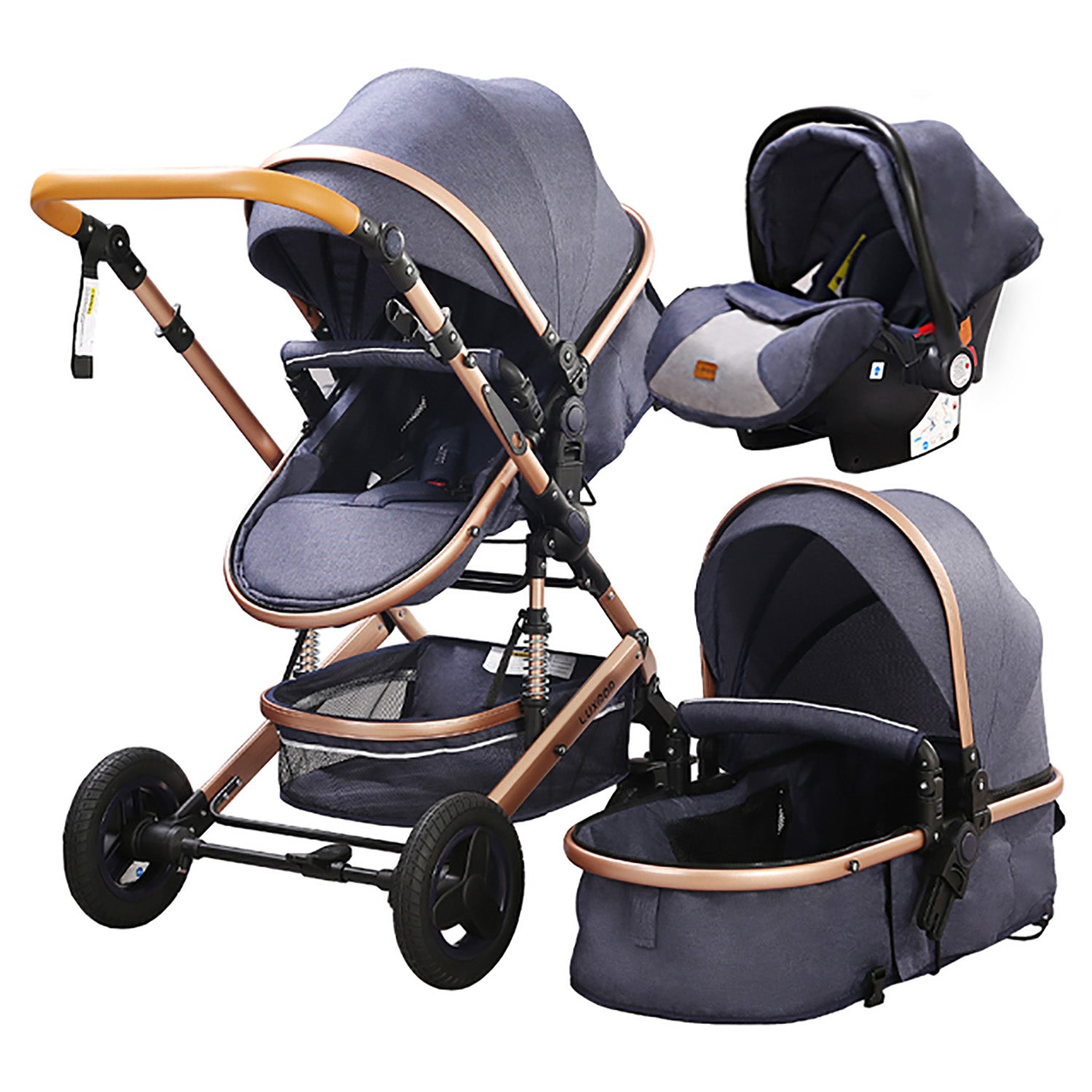 TPFLiving Kombi-Kinderwagen 3in1 Set - Modell Lux 7 Stoff - Blau TPFLiving Kombi-Kinderwagen 3in1 Set - Modell Lux 7 Stoff - Blau