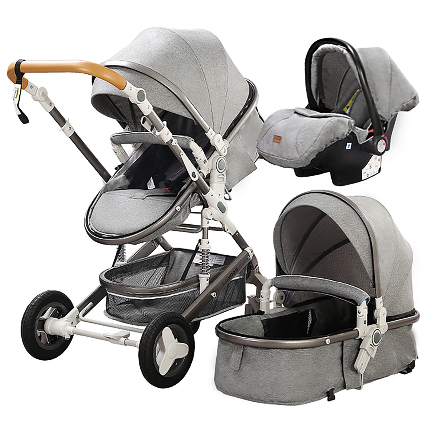 TPFLiving Kombi-Kinderwagen 3in1 Set - Modell Lux 7 Stoff - Grau TPFLiving Kombi-Kinderwagen 3in1 Set - Modell Lux 7 Stoff - Grau