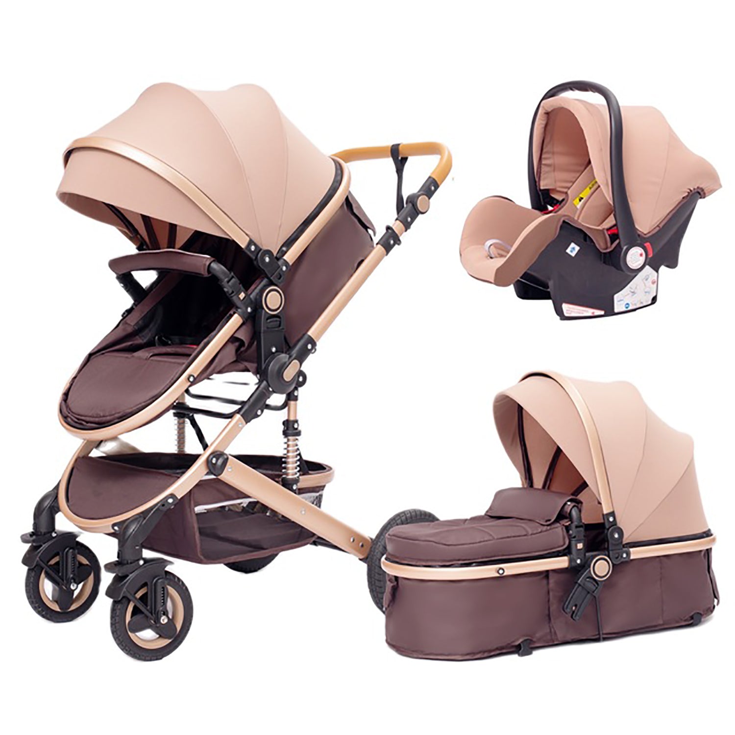 TPFLiving Kombi-Kinderwagen 3in1 Set - Modell Lux 7 Stoff - Khaki