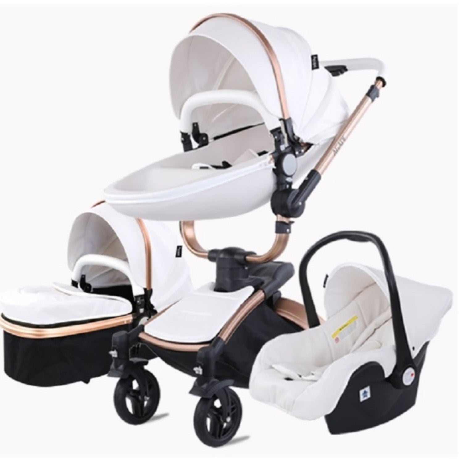 TPFLiving Luxus Kombi-Kinderwagen 3in1 Set - Modell 5 Kunstleder - Weiß