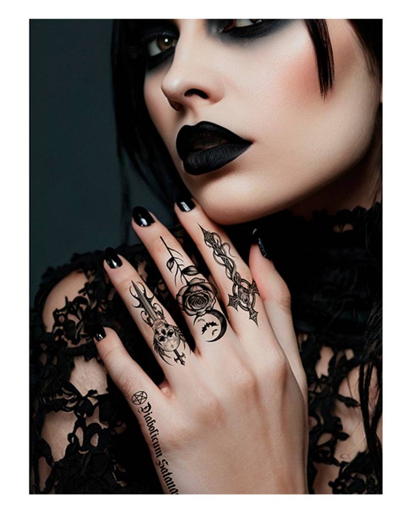 Temporäre Gothic-Tattoos mit okkulten Symbolen 9x14cm Temporäre Gothic-Tattoos mit okkulten Symbolen 9x14cm