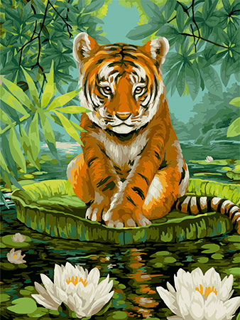 Tiger mit Wasserlilien