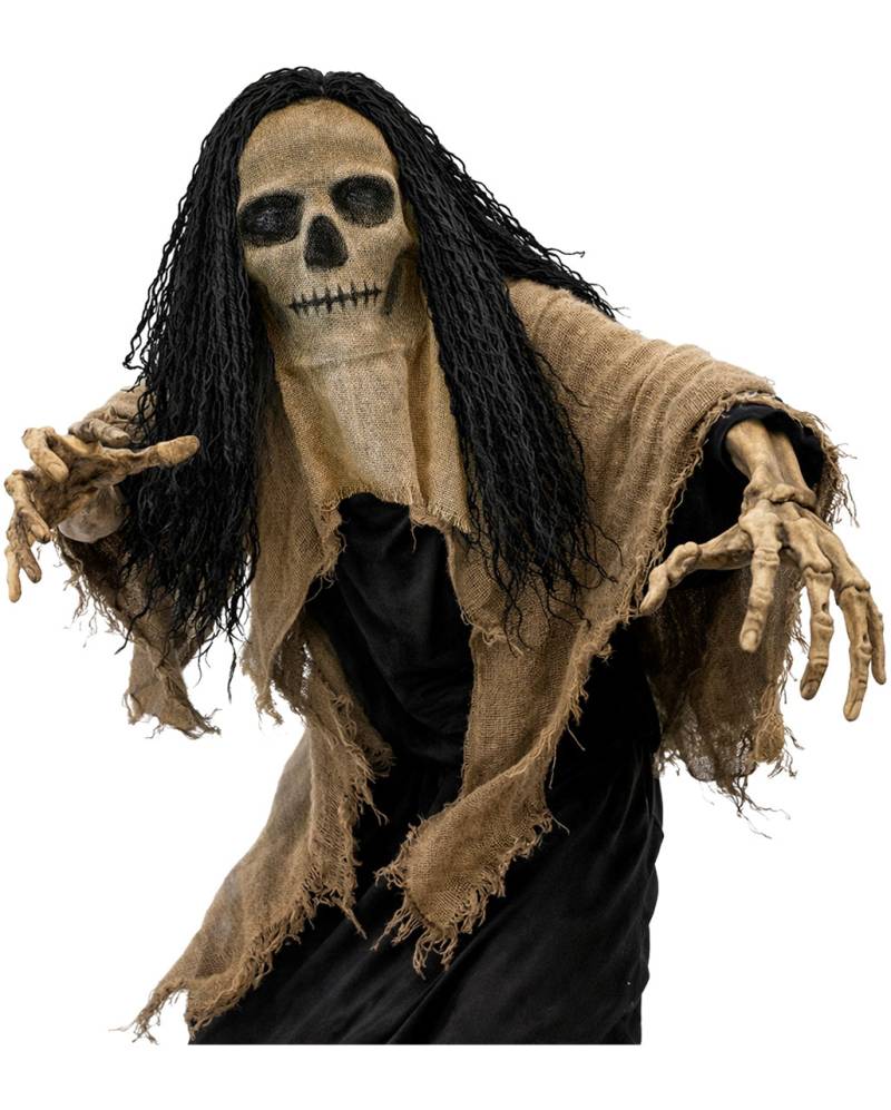 Totenschädel Jute Maske mit Kapuze & Haaren Totenschädel Jute Maske mit Kapuze & Haaren