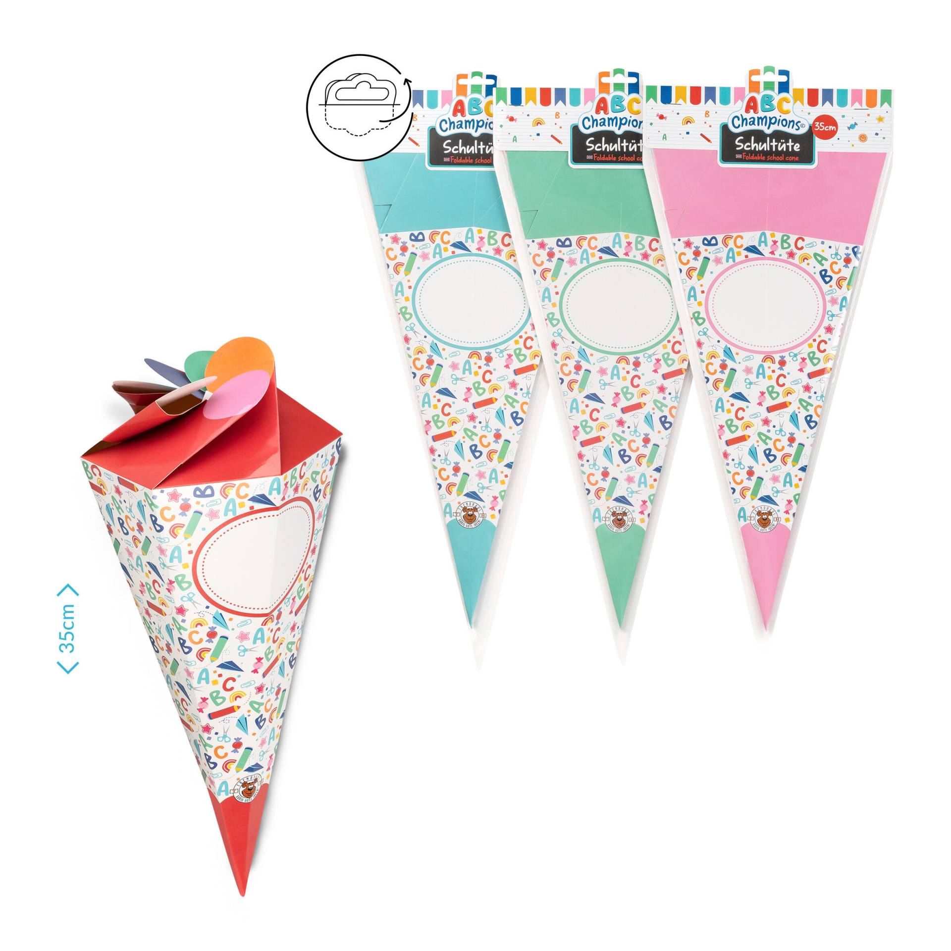 Trendhaus - Schultüte 35cm, rot, rosa, grün, blau