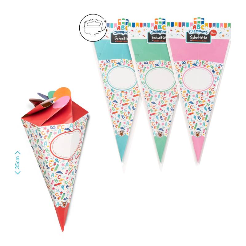 Trendhaus - Schultüte 35cm, rot, rosa, grün, blau Trendhaus - Schultüte 35cm, rot, rosa, grün, blau