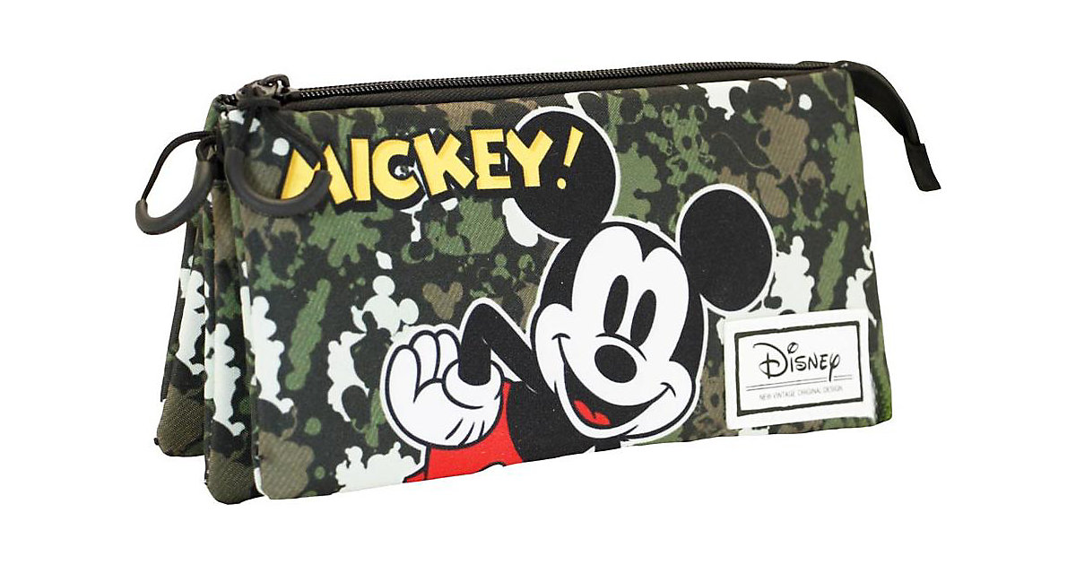 Triple-Schlampermäppchen Disney Mickey Mouse Camouflage, unbefüllt schwarz/grün