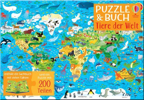Usborne Verlag - USBORNE Puzzle + Buch 200 Teile: Tiere der Welt
