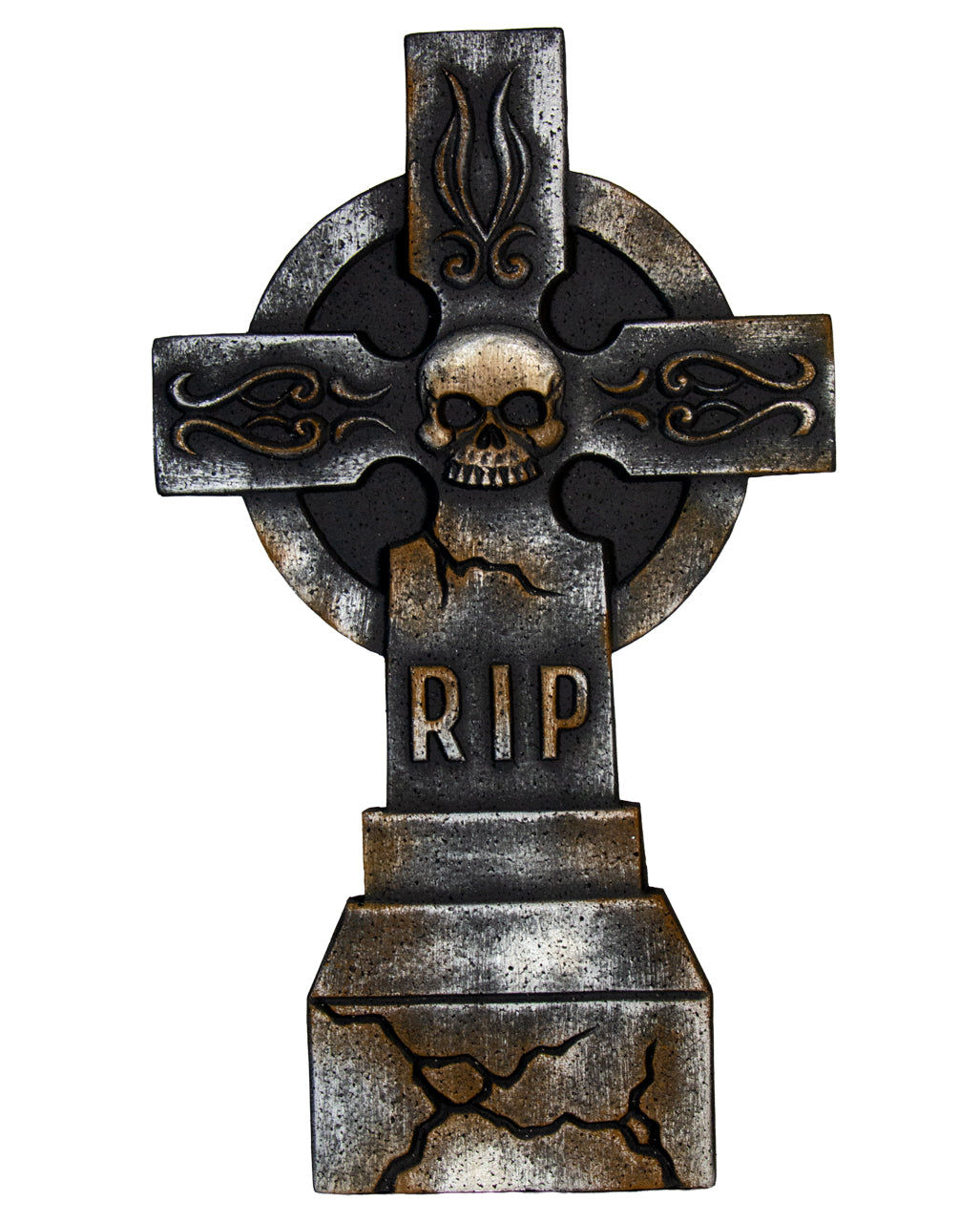 Verwittertes Grabstein Kreuz mit Totenschädel 66cm