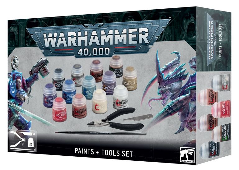 Warhammer 40.000 Paints + Tools Set Games Workshop 40k Grund Farben Werkzeug
