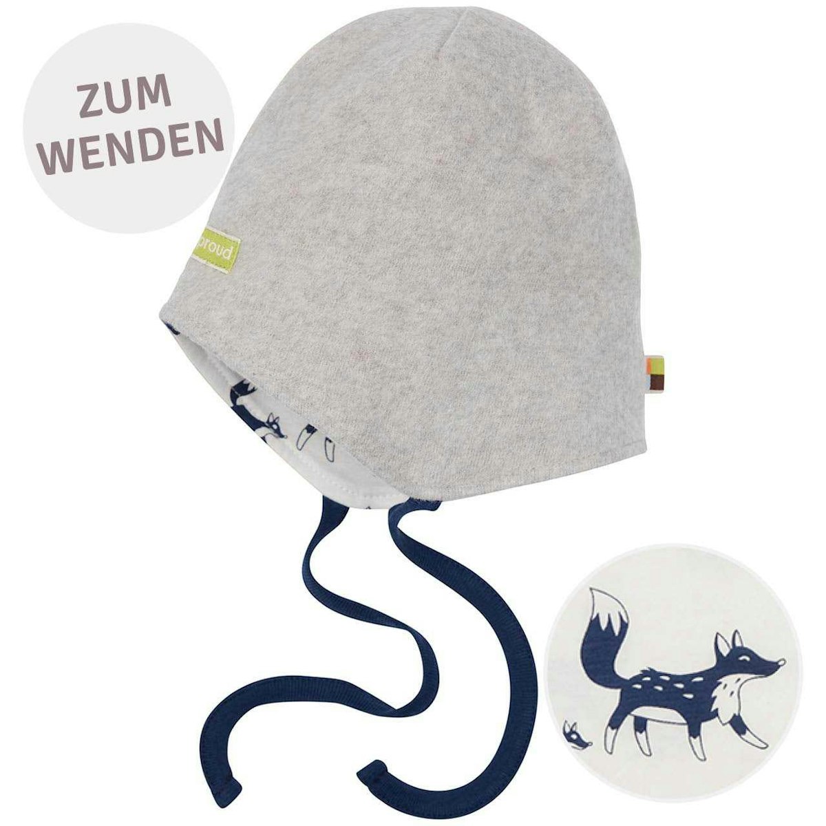 Warme Fleece Wendemütze hellgrau melange 86