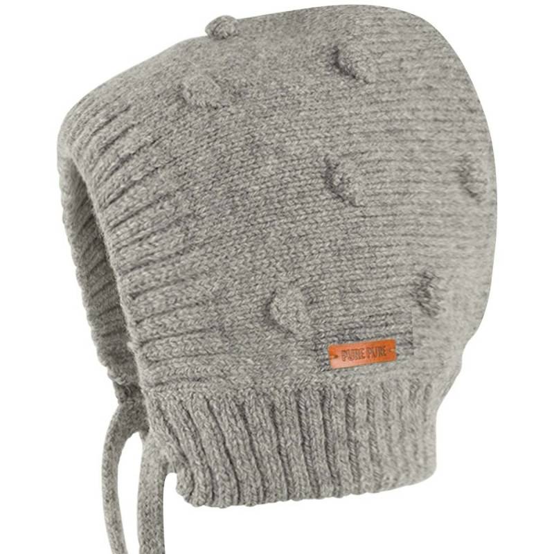Warme Strickmütze grau-melange Alpaka-Merino Woll Mix 41/43