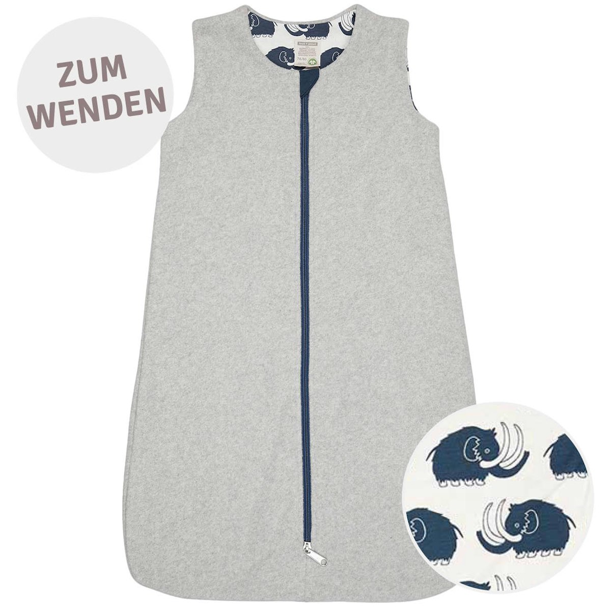 Warmer Wendeschlafsack Fleece grau melange 86/92