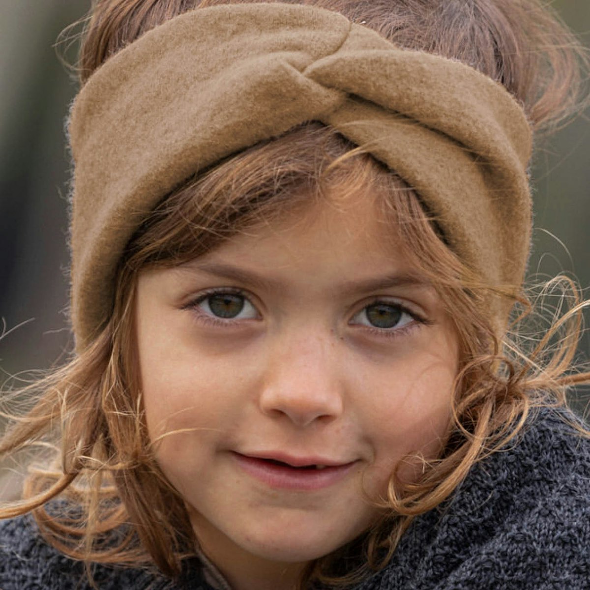 Warmes Stirnband Wolle karamell-braun 46/50