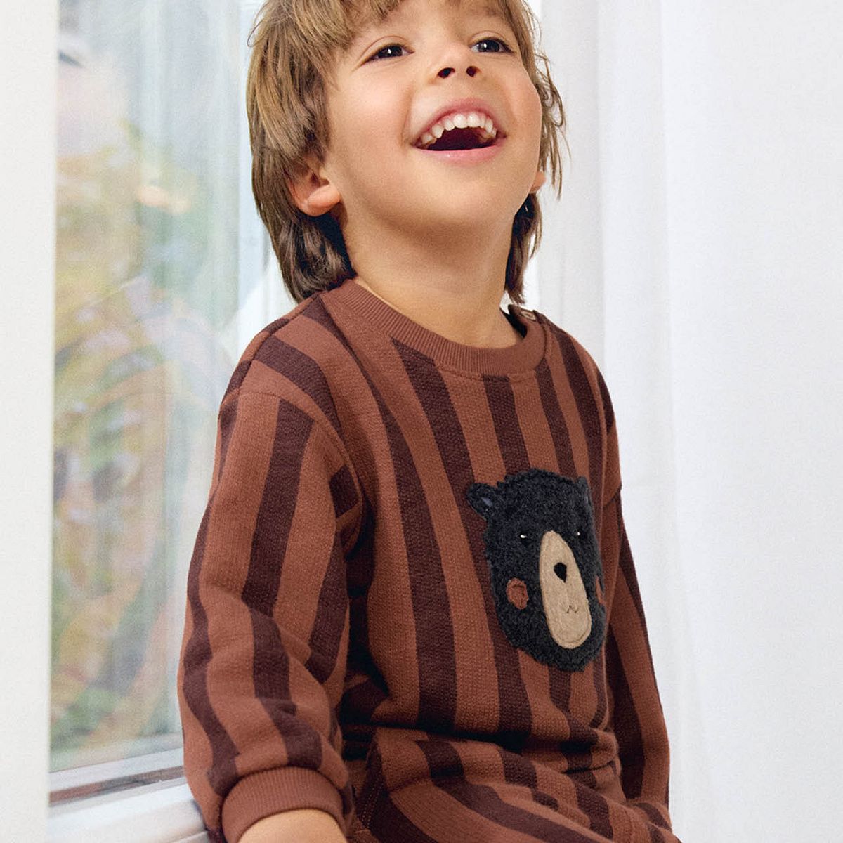 Warmes Sweatshirt Blockstreifen Bär 98/104