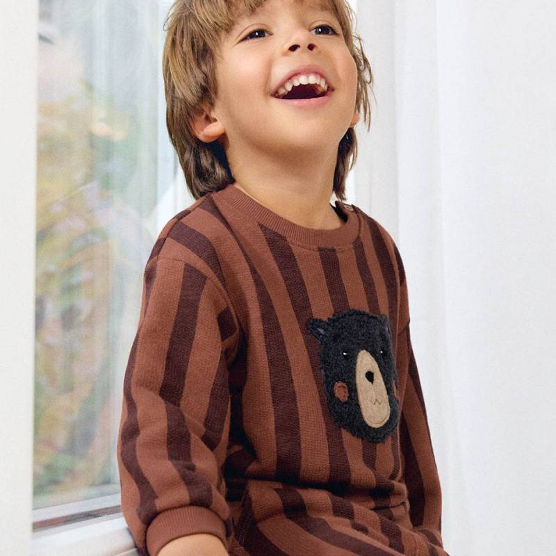 Warmes Sweatshirt Blockstreifen Bär 98/104 Warmes Sweatshirt Blockstreifen Bär 98/104