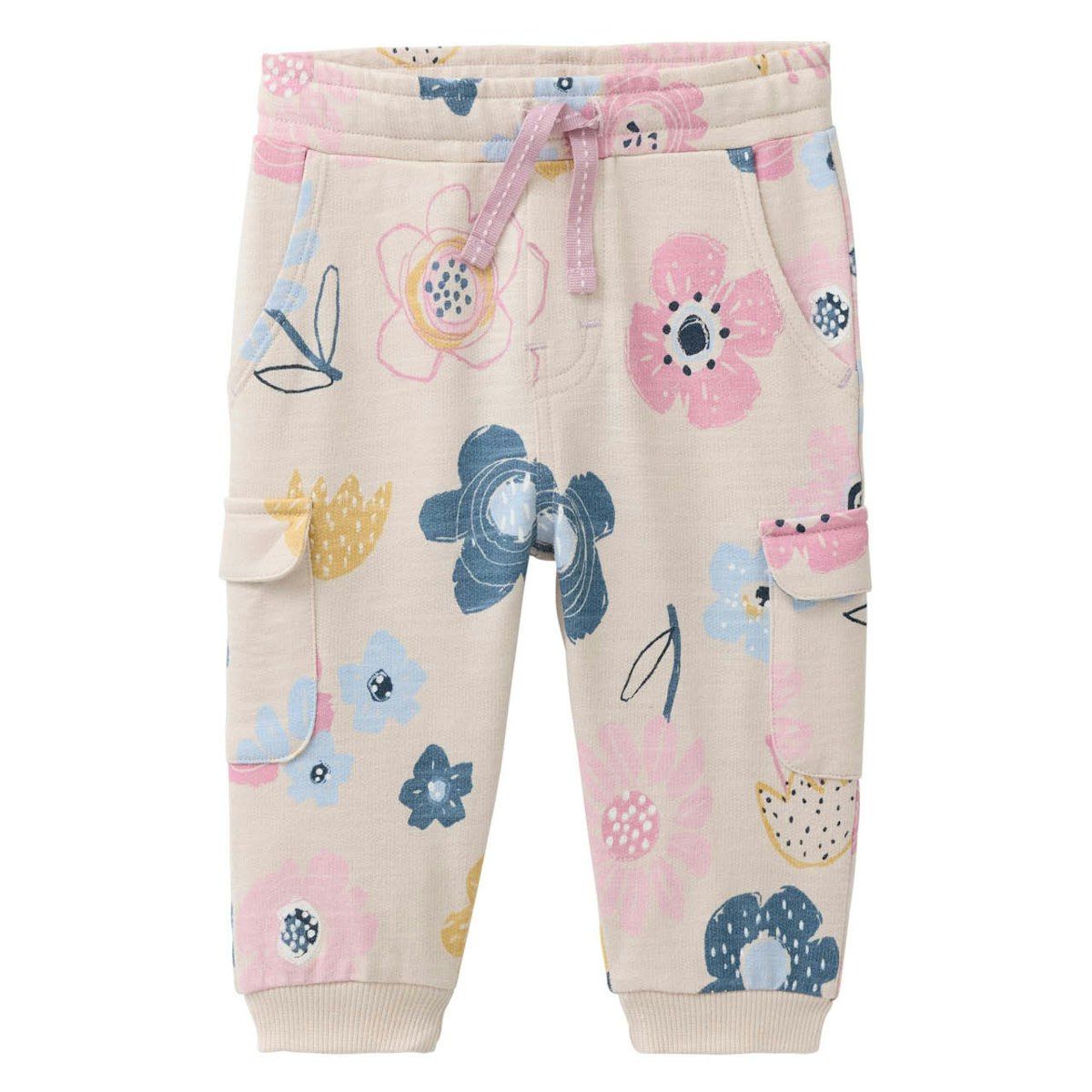 Weiche Cargo Sweathose Blumen hellbeige 98