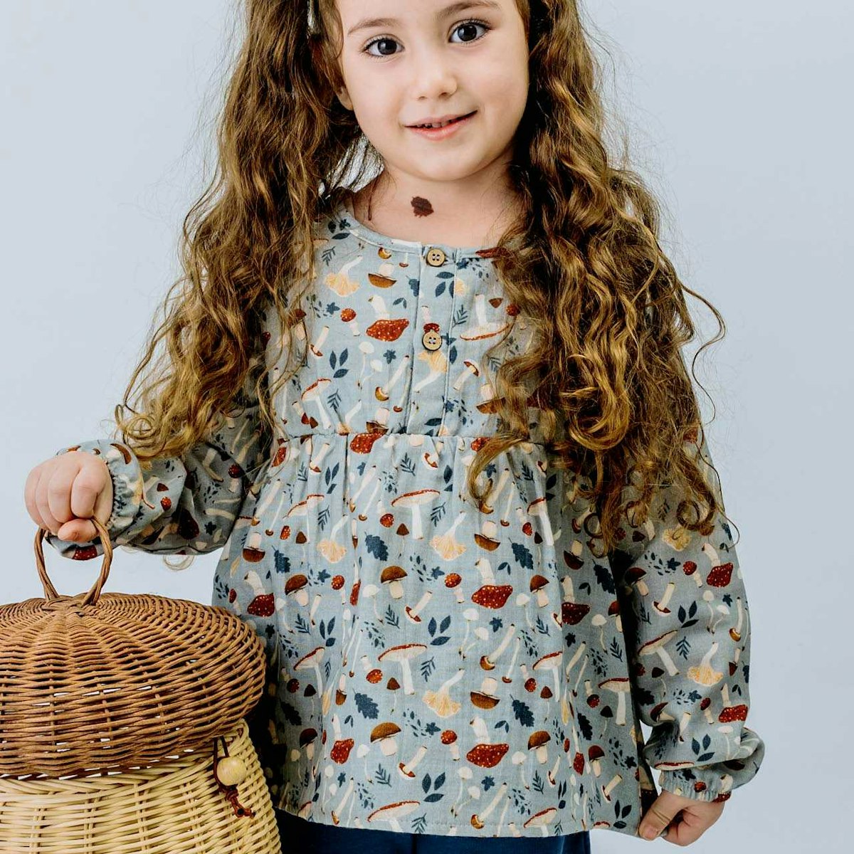 Weiche Musselin Bluse Pilze 128