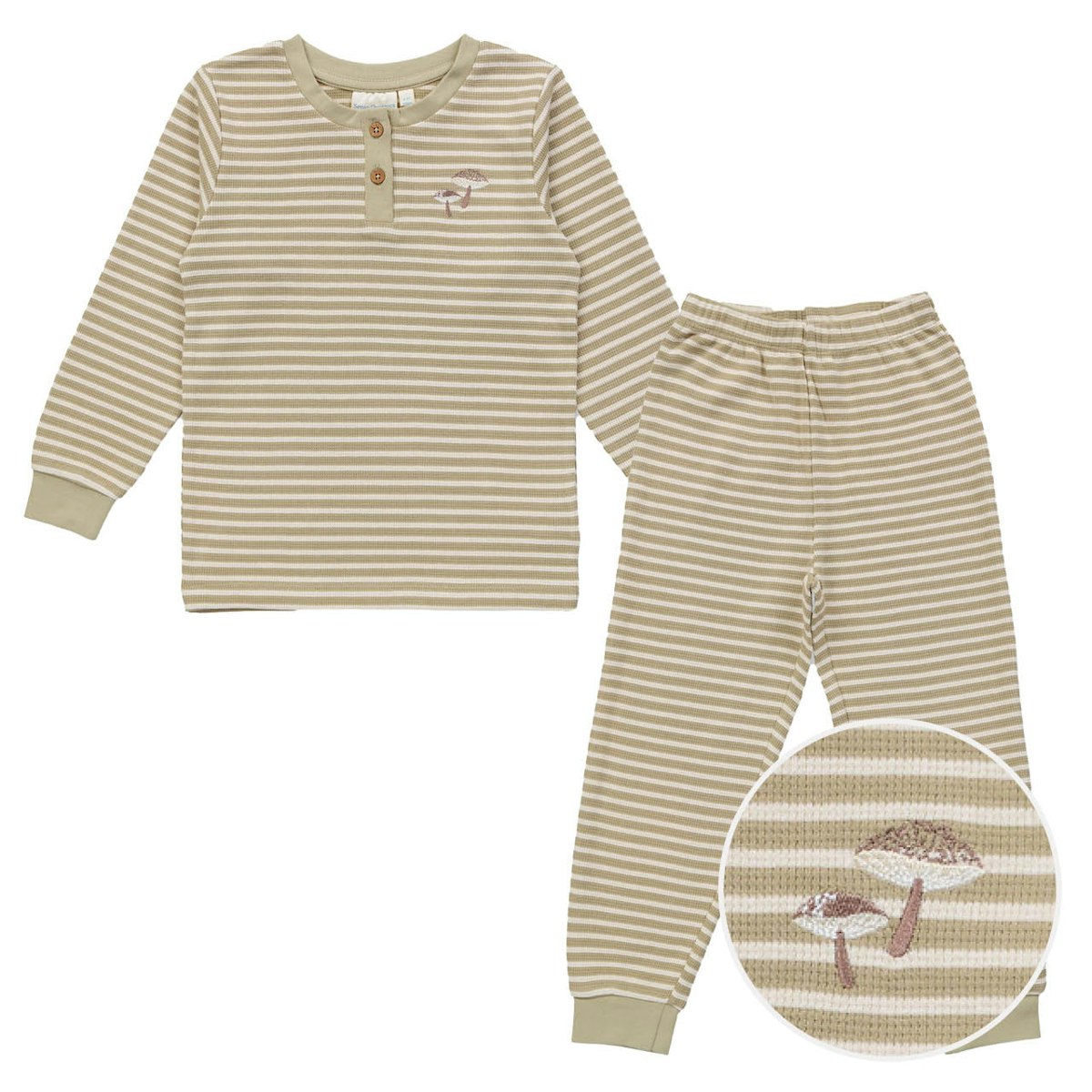 Weicher Schlafanzug Waffelstruktur beige gestreift 110/116